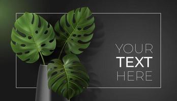 Vector poster with tropical leaves monstera on dark background.