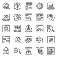 conjunto de iconos de desarrollo web seo - ilustración vectorial. vector