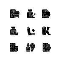 Pharmaceutical drugs black glyph icons set on white space vector