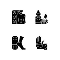 Medication options black glyph icons set on white space vector