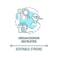Reclutador de donantes de órganos concepto azul icono vector