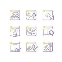 Public-facing internet applications gradient linear vector icons set