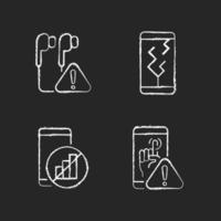 Smartphone breakdowns chalk white icons set on dark background vector