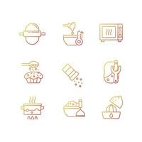 Cooking gradient linear vector icons set