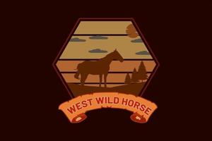 west wild horse silhouette retro design vector