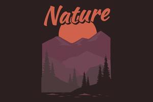 naturaleza montaña pino estilo dibujado a mano vector
