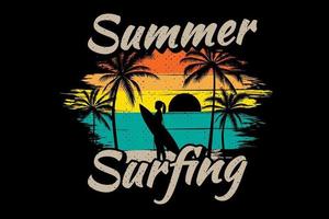 summer surfing beach sunset vector