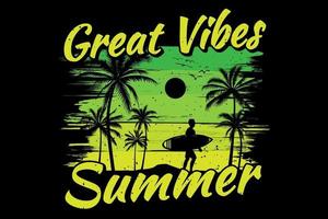 great vibes summer time sunrise style vector