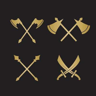 Medieval stylized shapes swords shields crowns lions knight vector