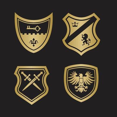 Medieval stylized shapes swords shields crowns lions knight vector