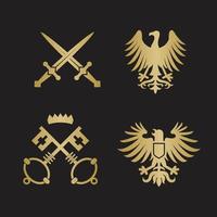 Medieval stylized shapes swords shields crowns lions knight vector