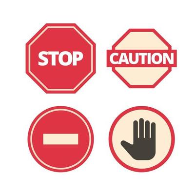 Admittance symbols stop hand red framed attention forbidden