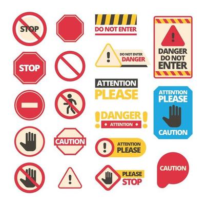 Admittance symbols stop hand red framed attention forbidden