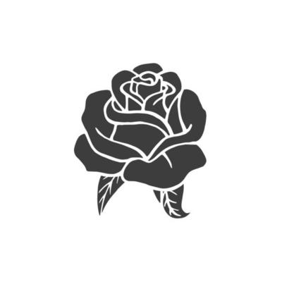 Black illustrations of roses. Vector silhouette of different plants