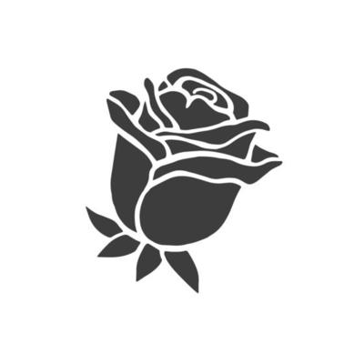 Black illustrations of roses. Vector silhouette of different plants