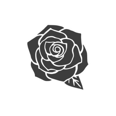 Black illustrations of roses. Vector silhouette of different plants