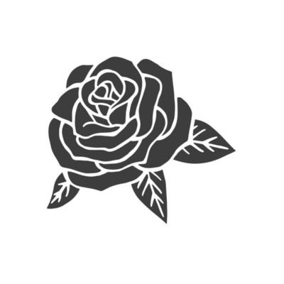 Black illustrations of roses. Vector silhouette of different plants