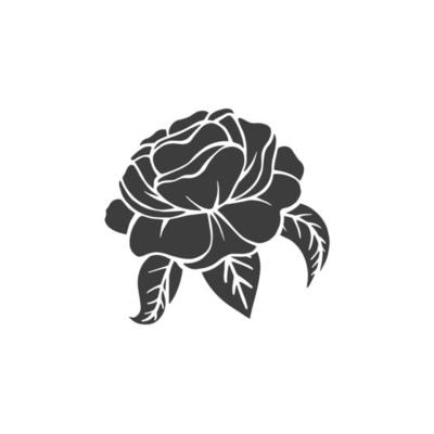 Black illustrations of roses. Vector silhouette of different plants