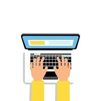 Blogging concept picture. Hands on laptop and various tools vector