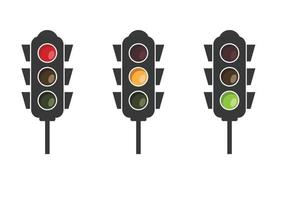 icono de diseño plano de la señal del semáforo con rojo, amarillo y verde. vector