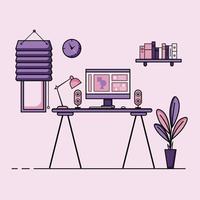 Flat design, Concept of work station or working desk with furniture. vector