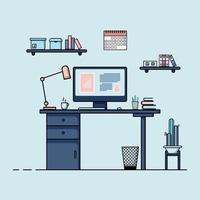 Flat design, Concept of work station or working desk with furniture. vector