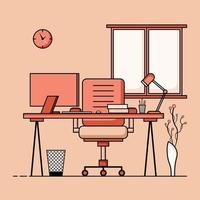 Flat design, Concept of work station or working desk with furniture. vector