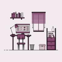 Flat design, Concept of work station or working desk with furniture. vector