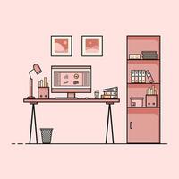 Flat design, Concept of work station or working desk with furniture. vector