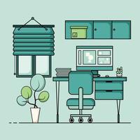 Flat design, Concept of work station or working desk with furniture. vector