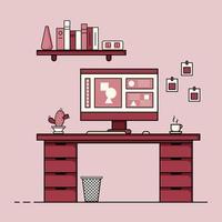 Flat design, Concept of work station or working desk with furniture. vector