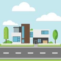 Modern houses with tree and clouds, Modern building and architecture. vector