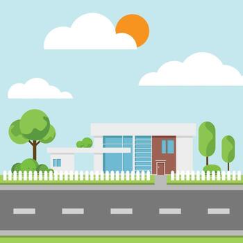 Modern houses with tree and clouds, Modern building and architecture. vector