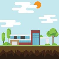 Modern houses with tree and clouds, Modern building and architecture. vector