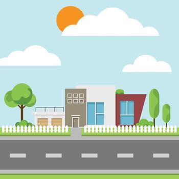 Modern houses with tree and clouds, Modern building and architecture. vector