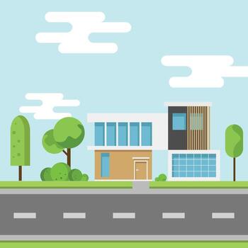 Modern houses with tree and clouds, Modern building and architecture. vector