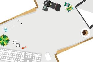 Flat design, Top view of working table with accessory on desk. vector