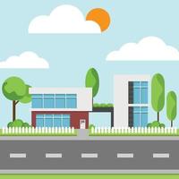 Modern houses with tree and clouds, Modern building and architecture. vector