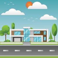 Flat design of houses or modern building with environment. vector