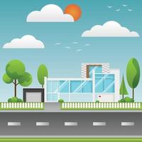 Flat design of houses or modern building with environment. vector