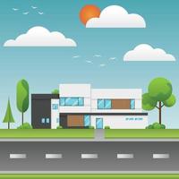 Flat design of houses or modern building with environment. vector