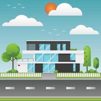 Flat design of houses or modern building with environment. vector