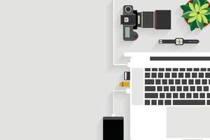 Flat design, Top view of working table with accessory on desk. vector