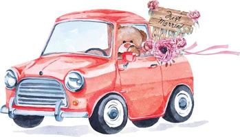 Car painting for wedding with watercolor 1 vector