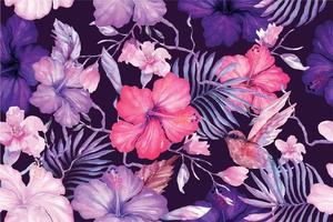 Pattern of hibiscus flowers painted with watercolor 2 vector