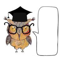 Colorful illustration of cute owl in graduate cap and speach buble vector