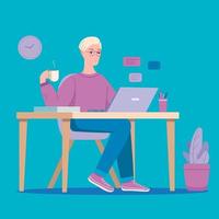 A freelancer working on a laptop at home vector