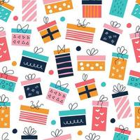 Bright colorful gift boxes with bows in the style of flat doodles vector