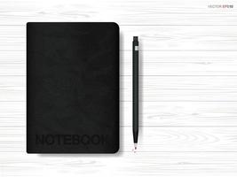 Notebook and pencil on wooden background. Vector. vector