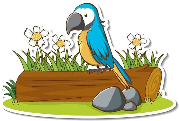 A parrot bird standing on a log sticker